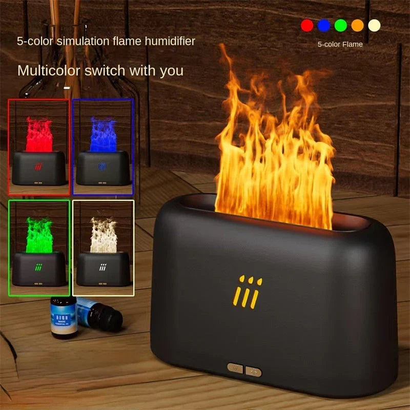 Elegant aroma diffuser and ultrasonic humidifier with mesmerising LED flame-like effects, ideal for modern British homes