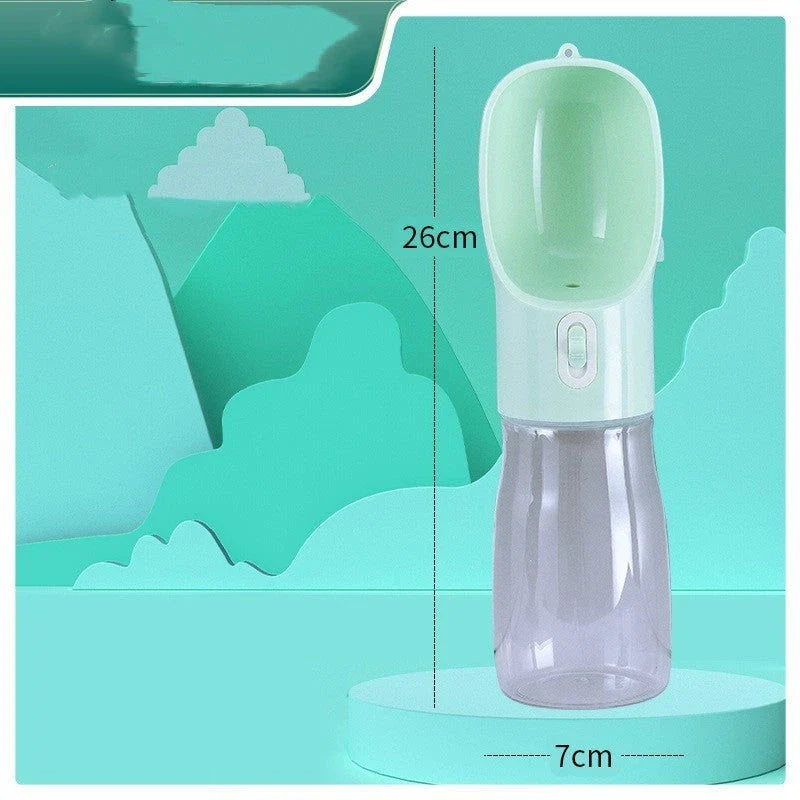 Portable pet water bottle and food bowl made of durable plastic, available in multiple colors for outdoor adventures with your furry friend.