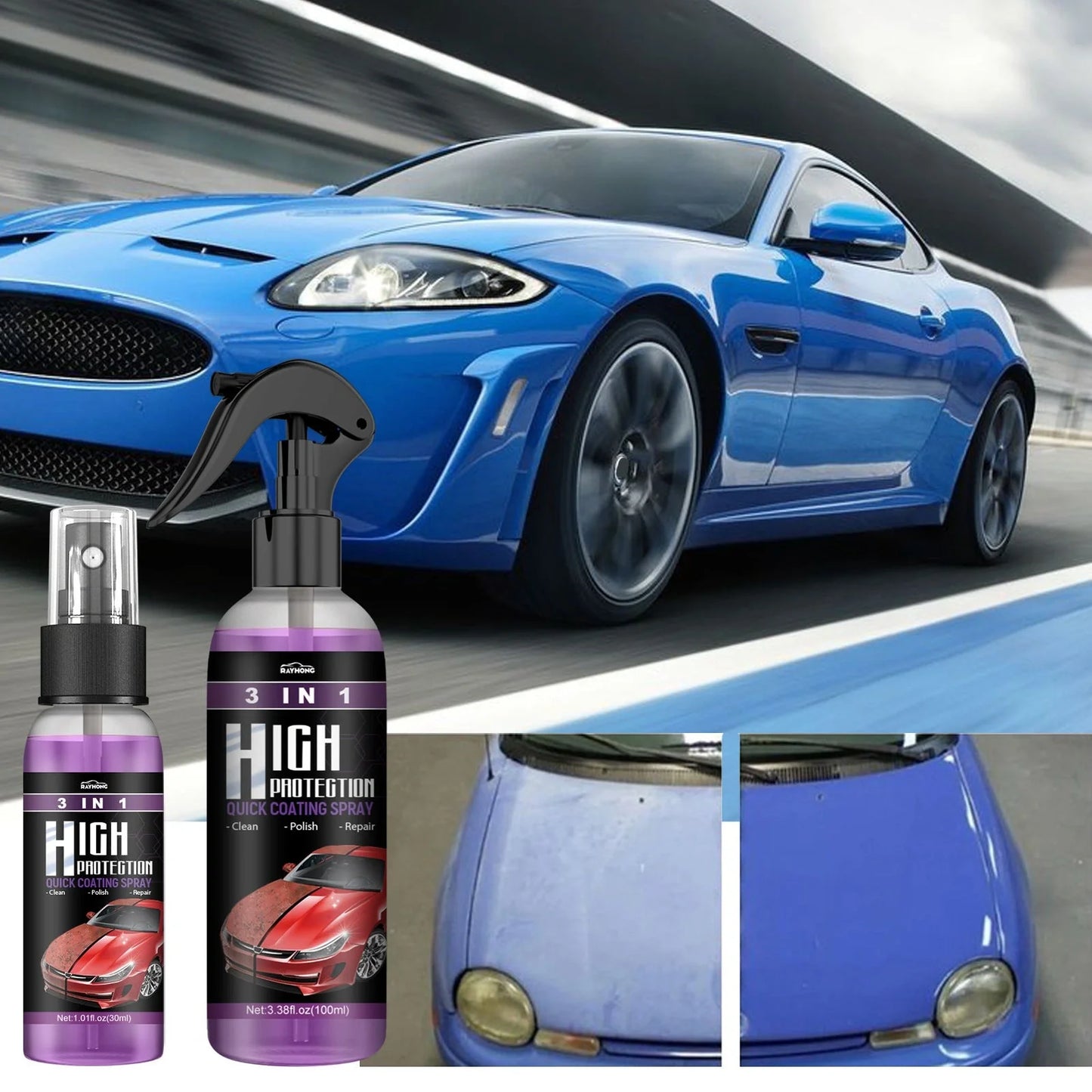 3-in-1 Fast-Acting Car Paint Spray for high protection and shine