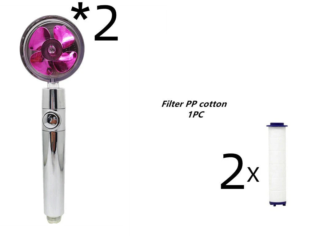 A high-pressure shower head with a stop button, cotton filter, and powerful water pressure for a luxurious bathing experience.