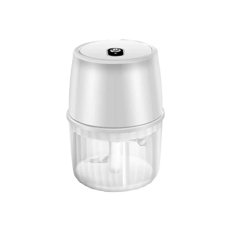 Compact, USB-rechargeable electric garlic chopper with stainless steel blades and detachable design for easy cleaning