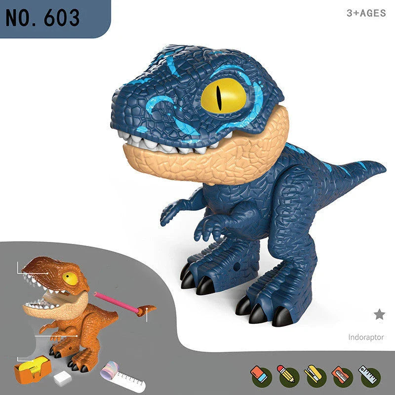 Multifunctional dinosaur-shaped desk organizer with pencil holder, eraser, ruler, and other office supplies