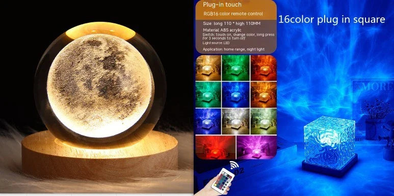 Illuminating Ambiance Lamp with rotating water ripple projection, 16 color options, and remote control for customizable home decor