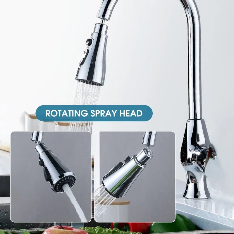 Universal pressurized faucet sprayer with 360-degree rotation and 3 cleaning modes for efficient kitchen cleaning