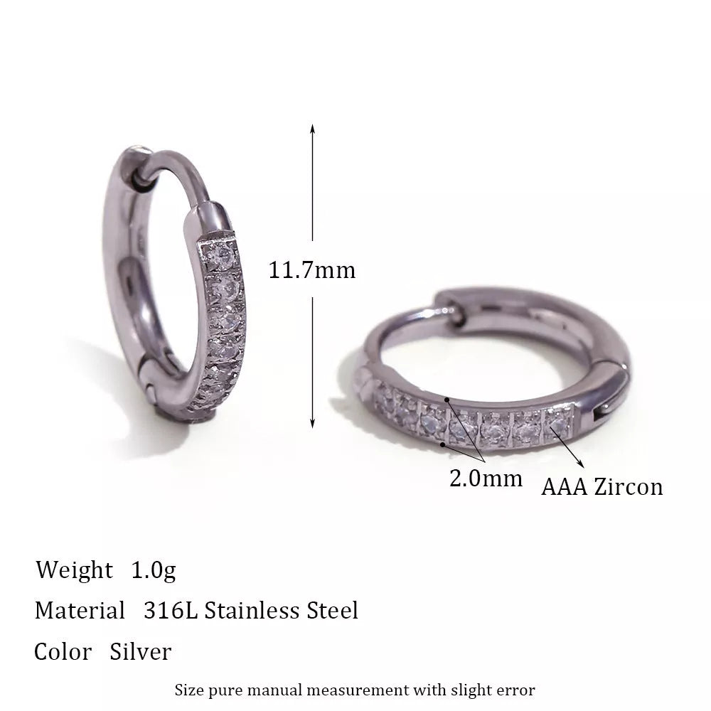 Women's titanium steel rounded edge zircon earrings in gold and steel finishes