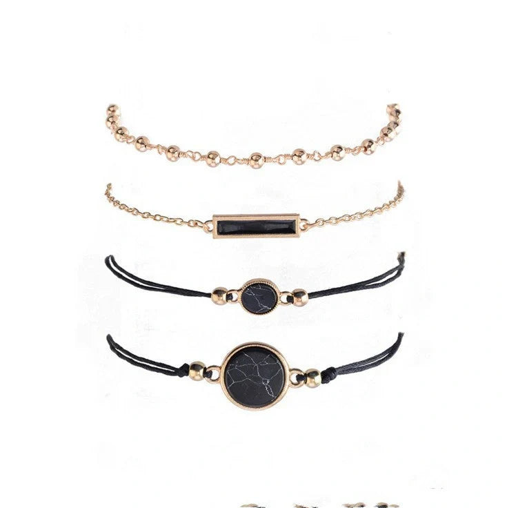 Sleek black geometric bracelet with turquoise accents, handcrafted with premium alloy for a modern, sophisticated look