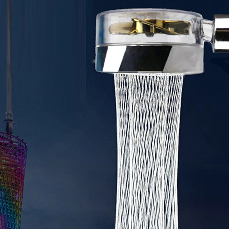 A high-pressure shower head with a stop button, cotton filter, and powerful water pressure for a luxurious bathing experience.