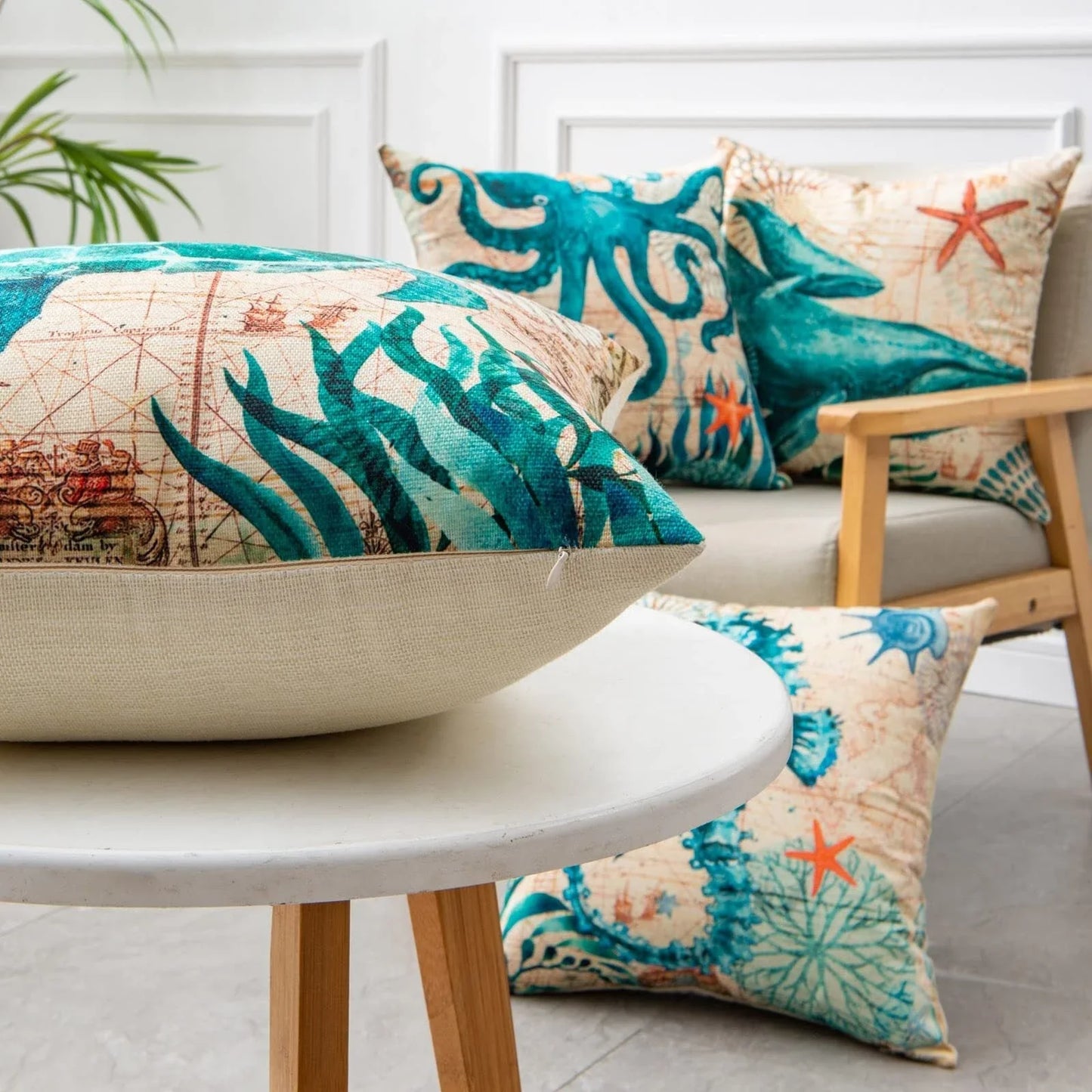 Stylish Sea Life Cushion Covers featuring vibrant marine-inspired designs to enhance British home decor