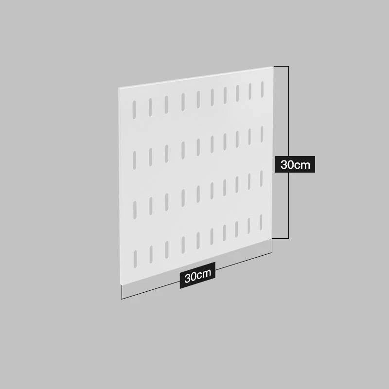 A high-quality stainless steel wall-mounted kitchen storage rack with a perforated design for customisable storage
