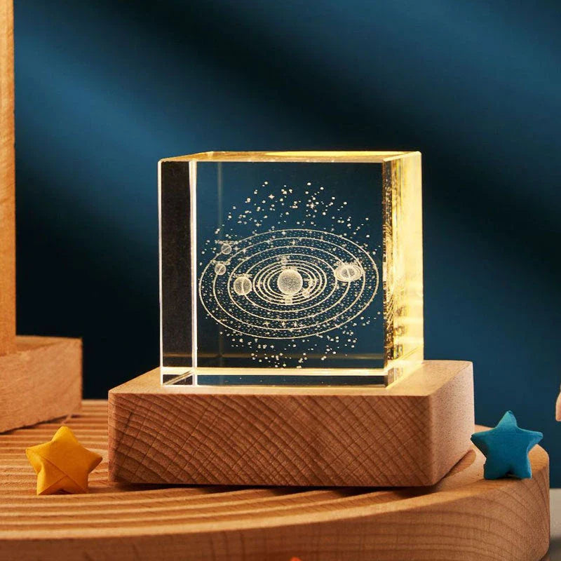 Mesmerizing 3D crystal cube lamp with warm lighting settings, creating a soothing ambiance for home and office decor