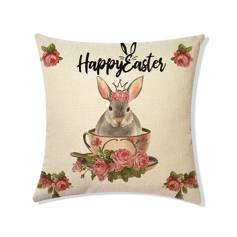 Rabbit Easter Eggs Truck Flower Basket Cushion Cover 45x45cm Nordic Style