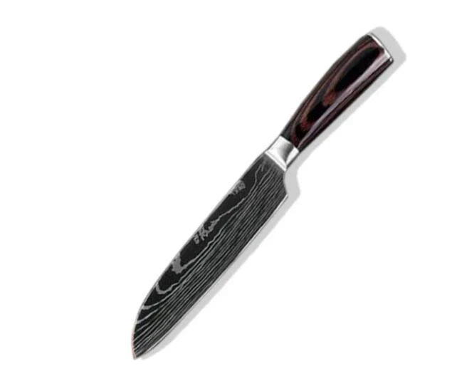 Premium 8-Piece Damascus Steel Kitchen Knife Set with Razor-Sharp Blades and Ergonomic Wooden Handles