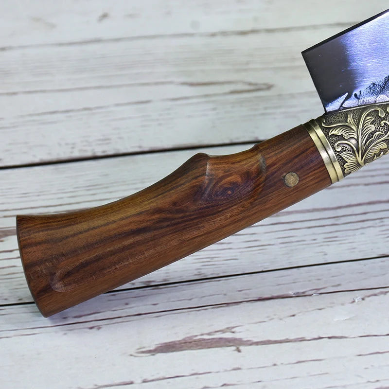 Hand-forged slicing knife with rosewood handle and pure copper guard