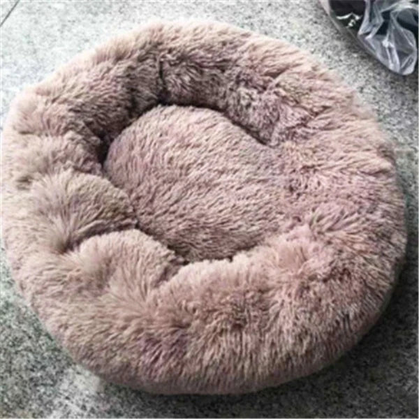 Cosy round plush cat mattress for winter warmth, available in various colours and sizes