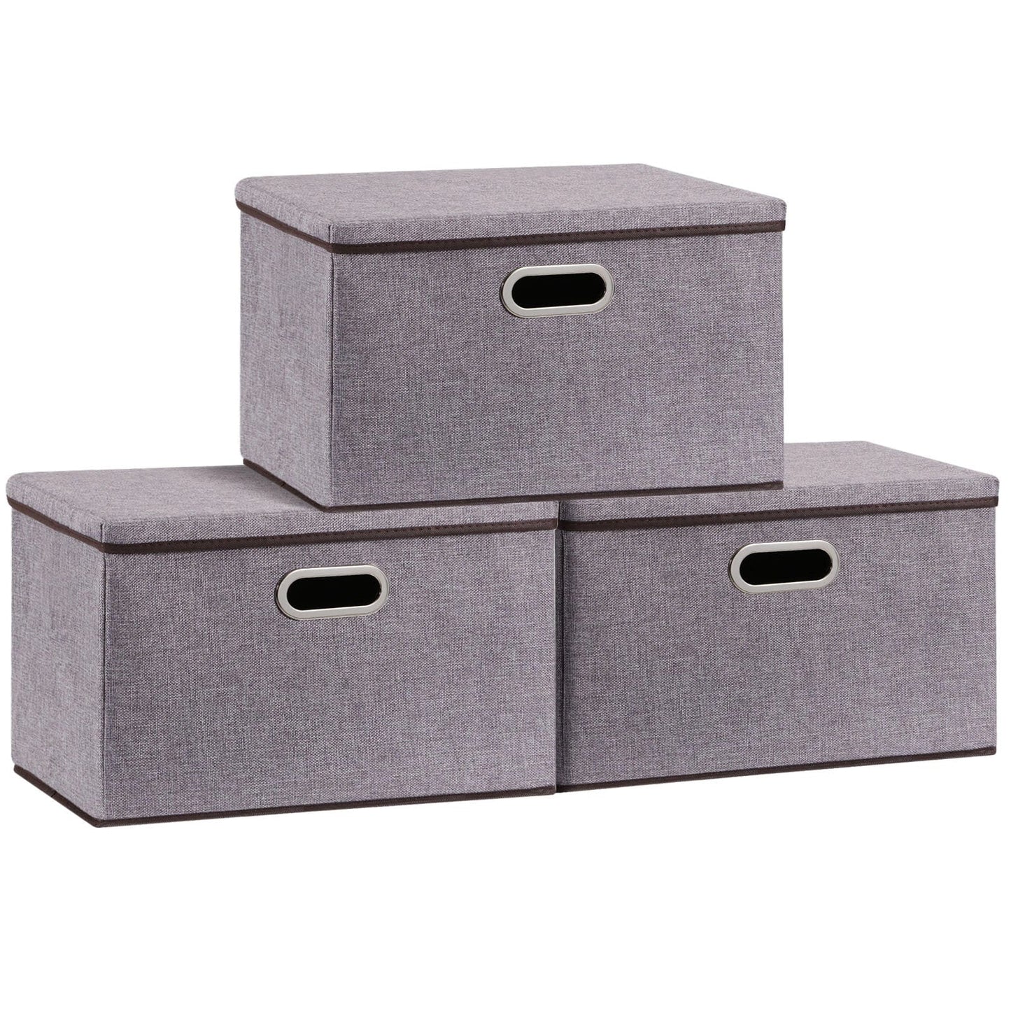 Large folding storage box set in cotton and linen, 44x30x30cm, grey colour