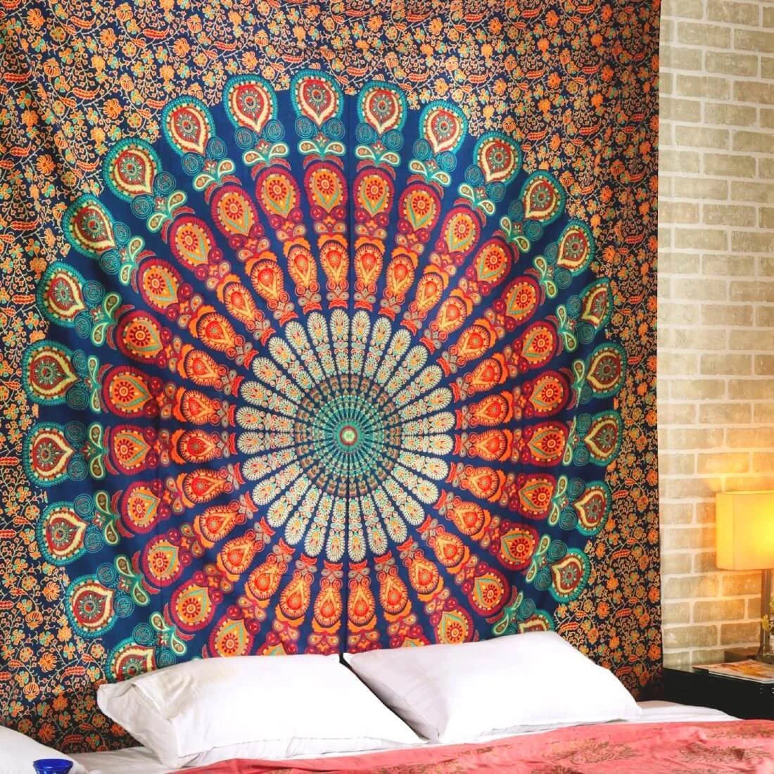 Printed mandala design wall hanging tapestry in various colours and sizes
