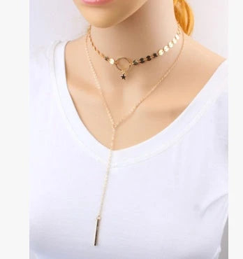 Elegant gold or silver layered choker necklace with adjustable circumference, crafted with premium alloy material for long-lasting durability