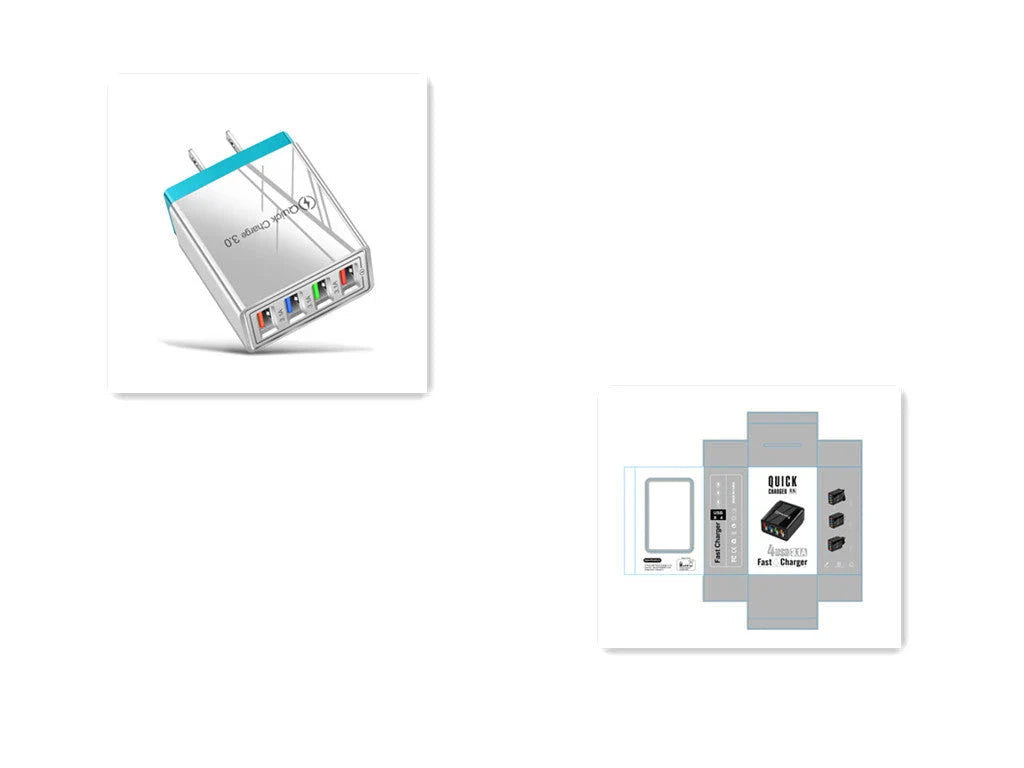 4-Port High-Speed USB Wall Charger with Quick Charge 3.0 Technology for Simultaneous Charging of Multiple Devices