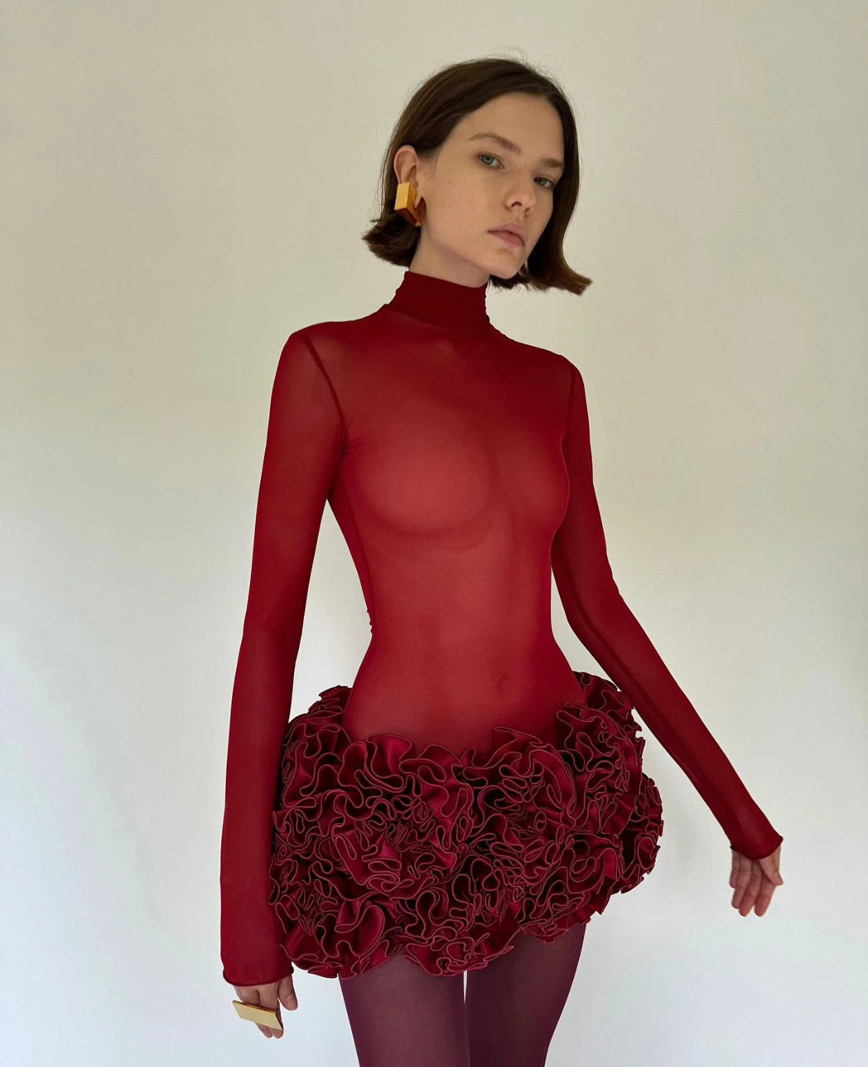 Adjustable tube top ball gown mini dress in various colours, featuring a ruffled skirt and premium cotton construction