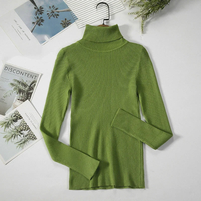 Solid Colour Pit Strip Knit Pullover Turtleneck Sweater in various colours