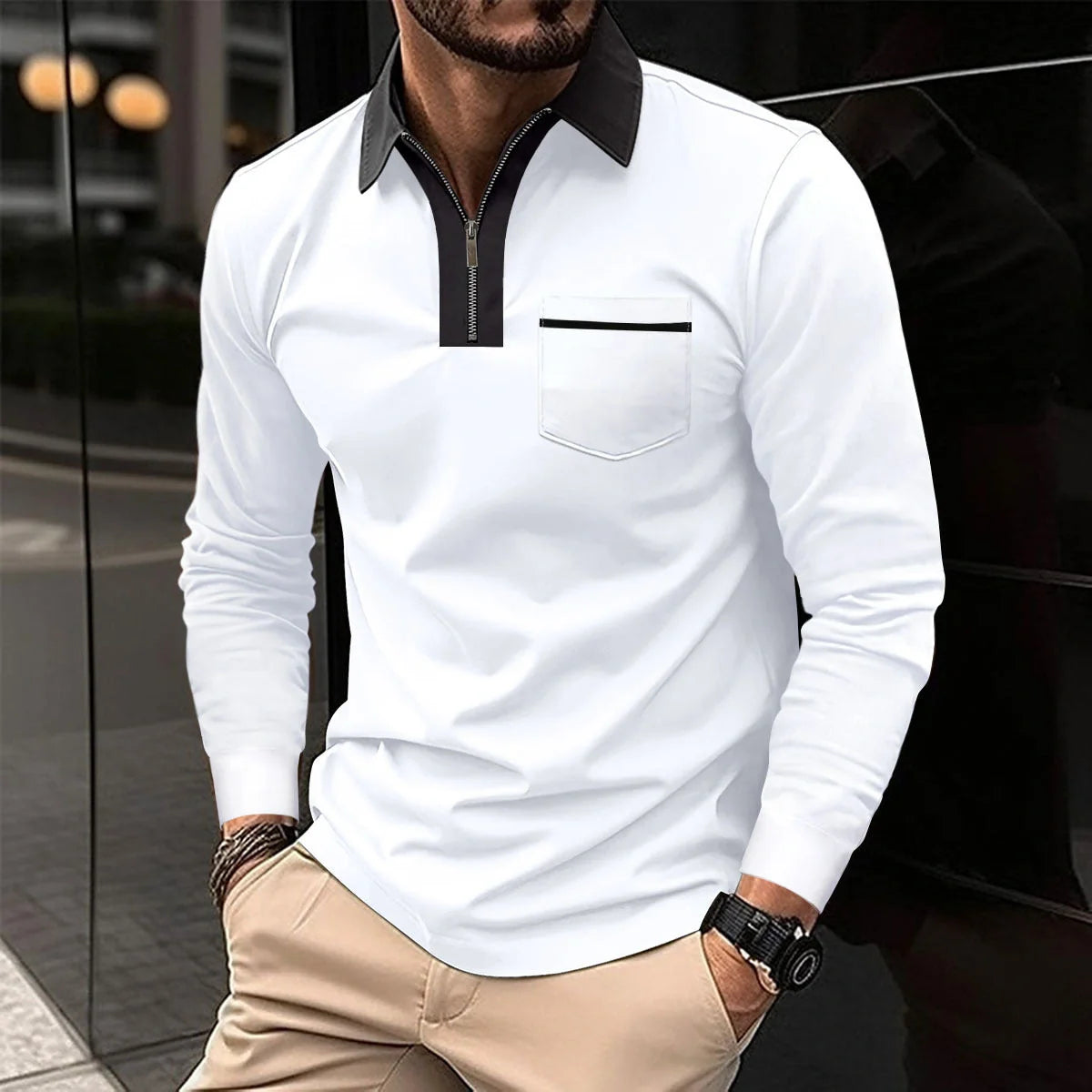 2024 Autumn Men's Long Sleeve Zipper Polo Shirts in various colours