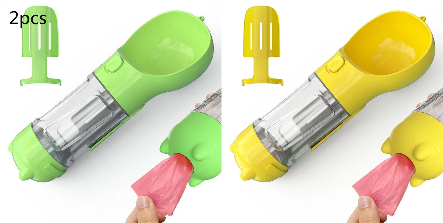 Versatile 3-in-1 Pet Water Bottle with Feeding Bowl and Waste Bag Storage