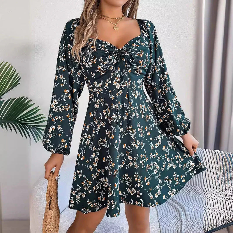 Gifthome Stunning Floral Dress with Trendy Lantern Sleeves