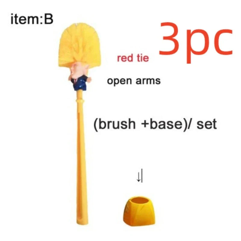 Hilarious Trump-themed toilet brush with bright yellow color and distinctive design