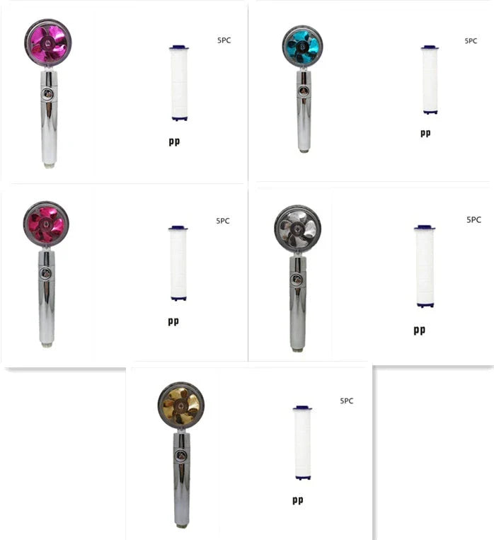 360-degree rotating high-pressure shower head with built-in fan and adjustable water spray