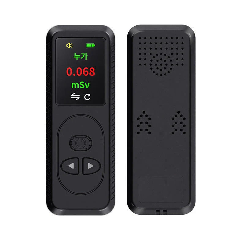 Portable nuclear radiation detector with TFT color display, G-M tube, and adjustable alarm settings for precise radiation monitoring
