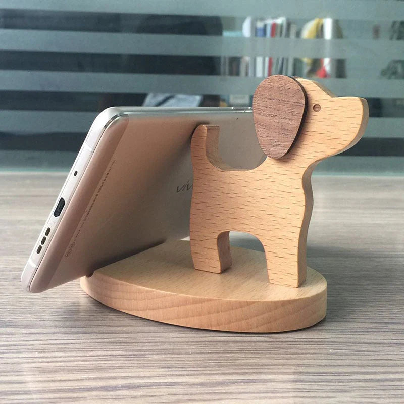 Custom beech wood lazy phone holder with personal lettering for desk organisation