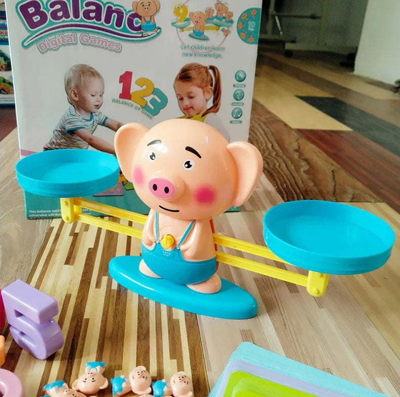 Engaging early learning math balance toys for preschool children featuring colorful animal designs