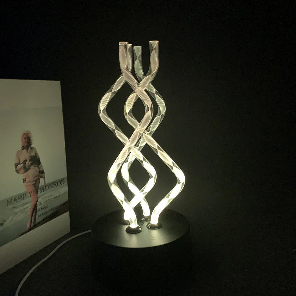 Colorful acrylic table lamp with dancing light display, 7 color-changing modes, and USB or battery power options
