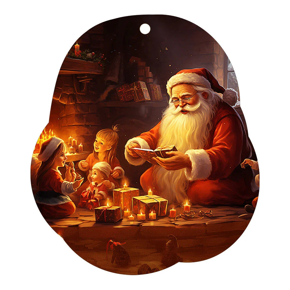 Festive car ornament hanging from rearview mirror with Christmas designs