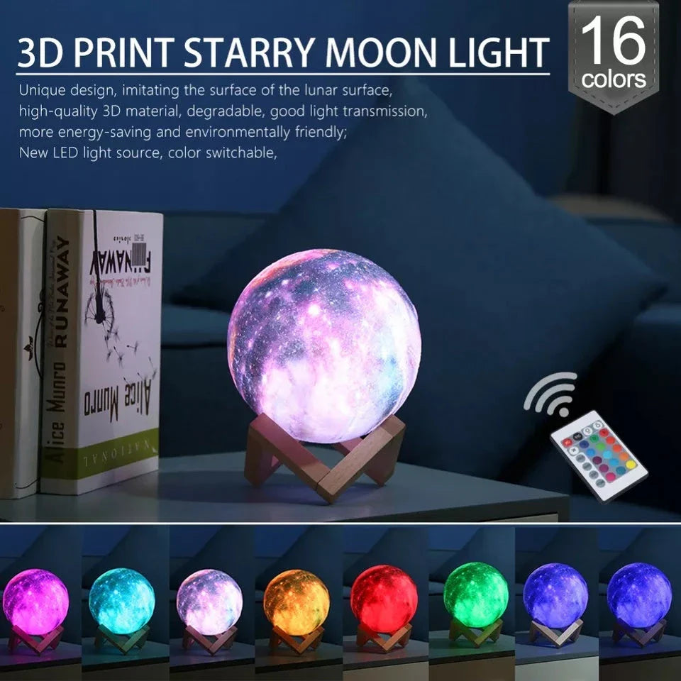 Enchanting 3D Galaxy Moon Lamp with USB Charging and Remote Control - Create a mesmerising celestial atmosphere in your home