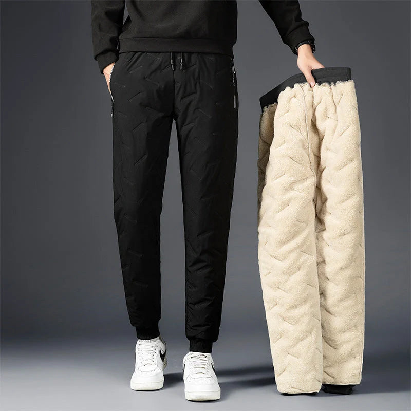 Men's padded cotton trousers with cashmere lining in black and grey