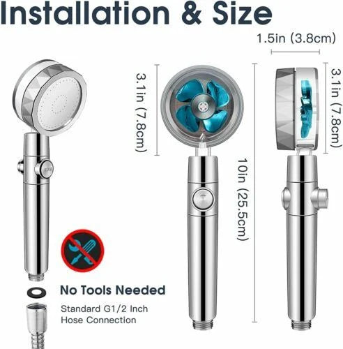 Modern minimalist high-pressure shower head with on/off switch and water-saving technology