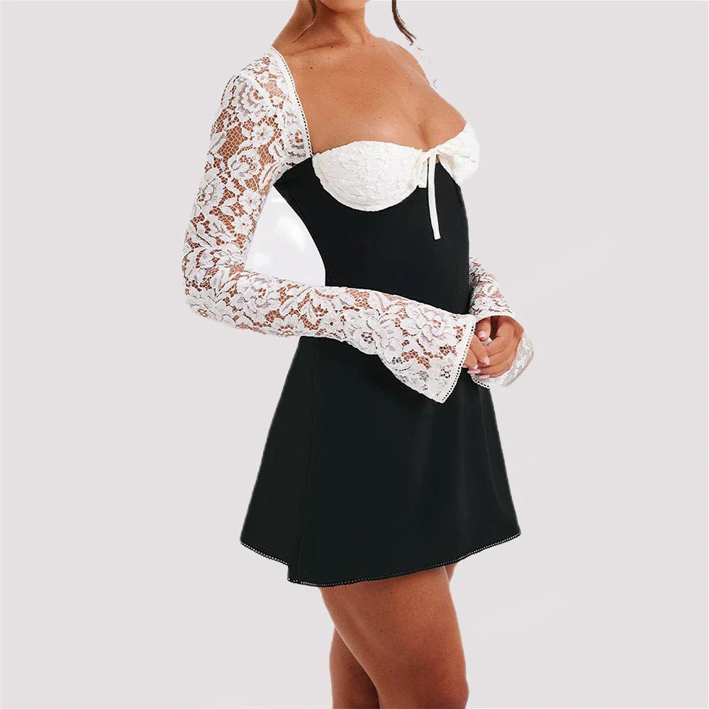 Stylish backless lace dress with long sleeves in various trendy colors