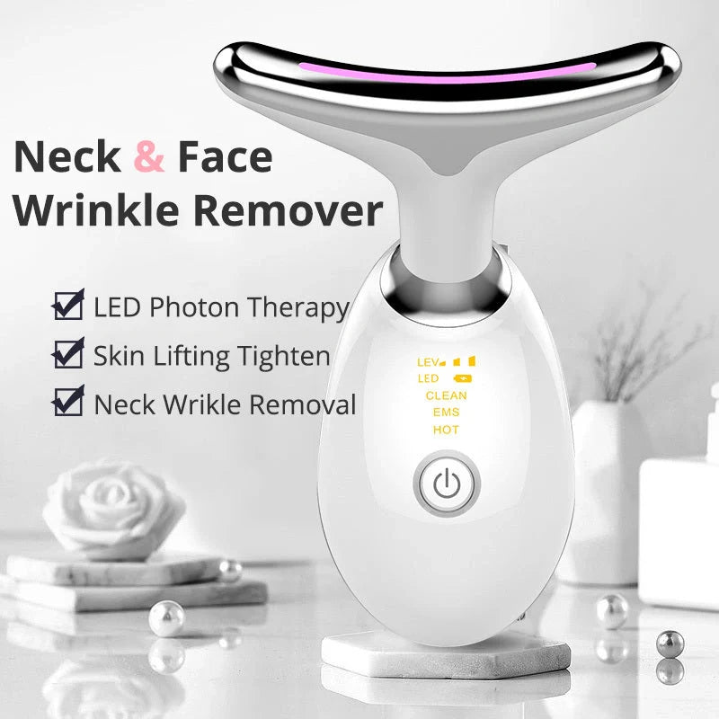 EMS Thermal Neck Massager with LED therapy for wrinkle reduction and skin tightening