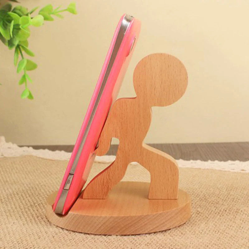 Custom beech wood lazy phone holder with personal lettering for desk organisation