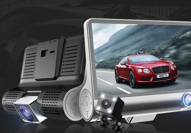 High-definition driving recorder with dual cameras, HDR and WDR support, and wide-angle lenses for comprehensive coverage