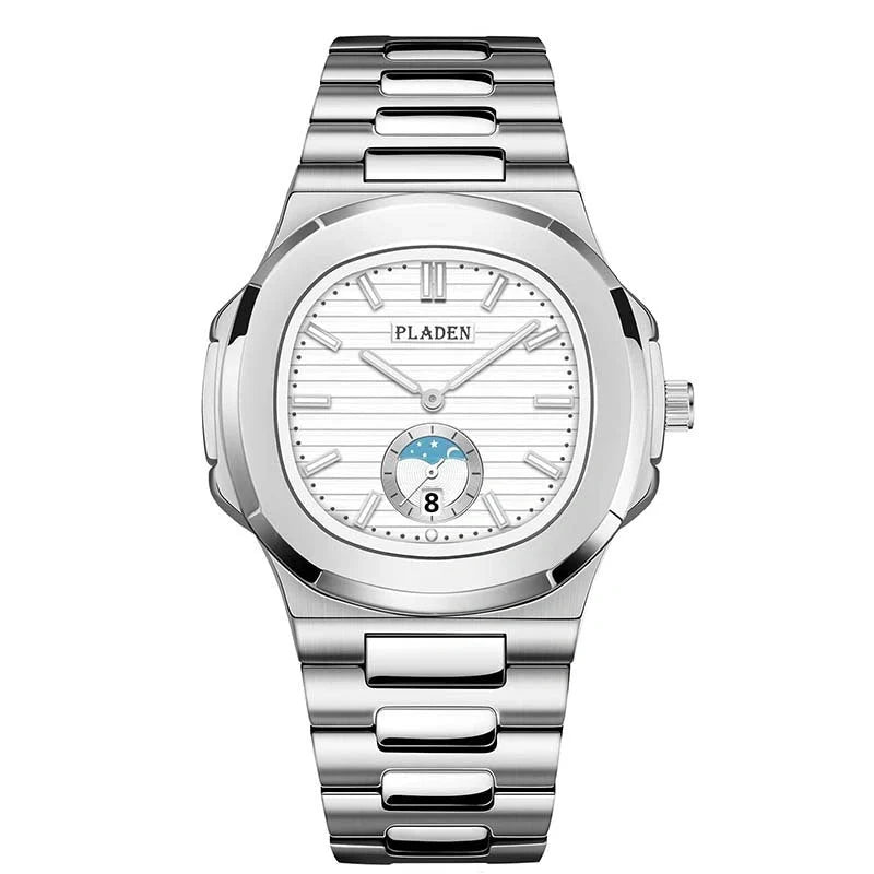 Premium Waterproof Quartz Watch with stainless steel case, mineral glass face, and quartz movement for reliable timekeeping