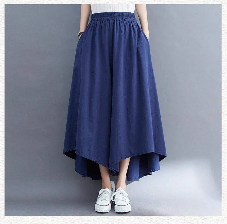 Stylish ladies' loose cropped trousers in various colours, including black, light green, blue, and apricot