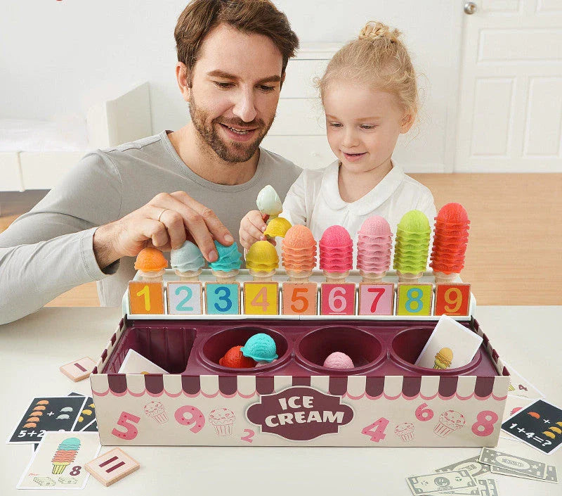 Delightful Wooden Ice Cream Kitchen Playset - Educational Fun for Kids