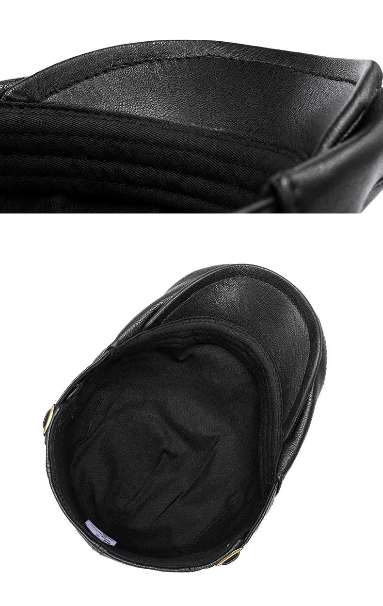 Genuine leather monochrome beret for middle-aged and elderly British men, featuring a sophisticated, adjustable design for premium style and comfort.