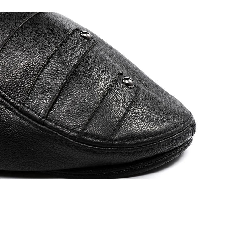 Genuine leather monochrome beret for middle-aged and elderly British men, featuring a sophisticated, adjustable design for premium style and comfort.