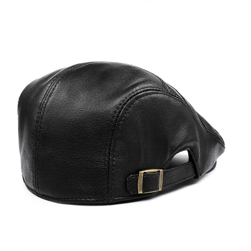 Genuine leather monochrome beret for middle-aged and elderly British men, featuring a sophisticated, adjustable design for premium style and comfort.