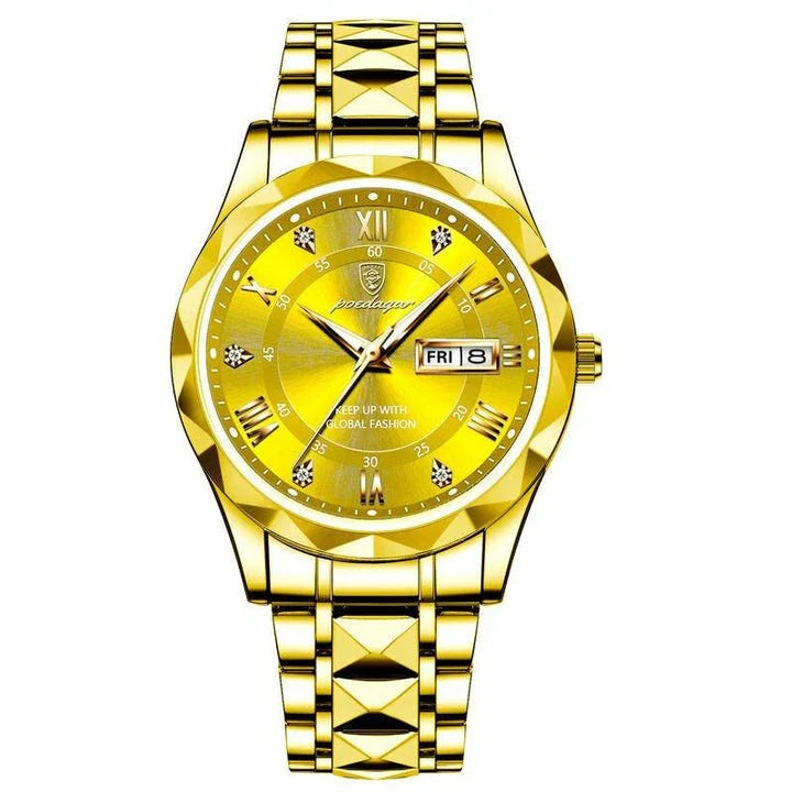 POEDAGAR Luxury Stainless Steel Quartz Men's Watch with Luminous Date Week Display