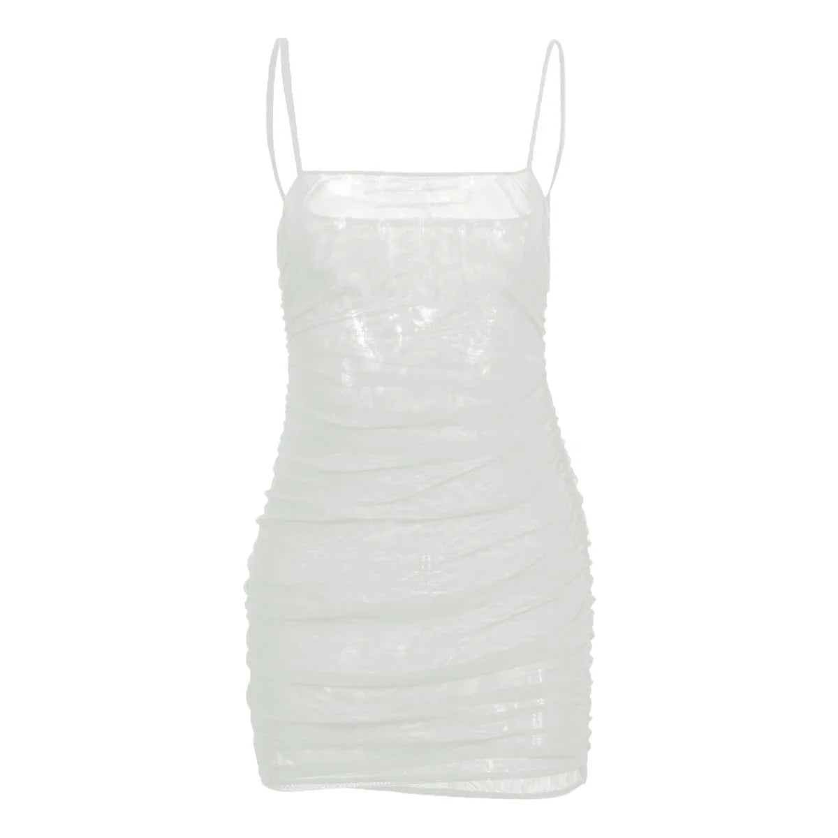 Trendha Mesh Pleated Tight Dress in white, made from premium milk silk fabric with a flattering pleated design.