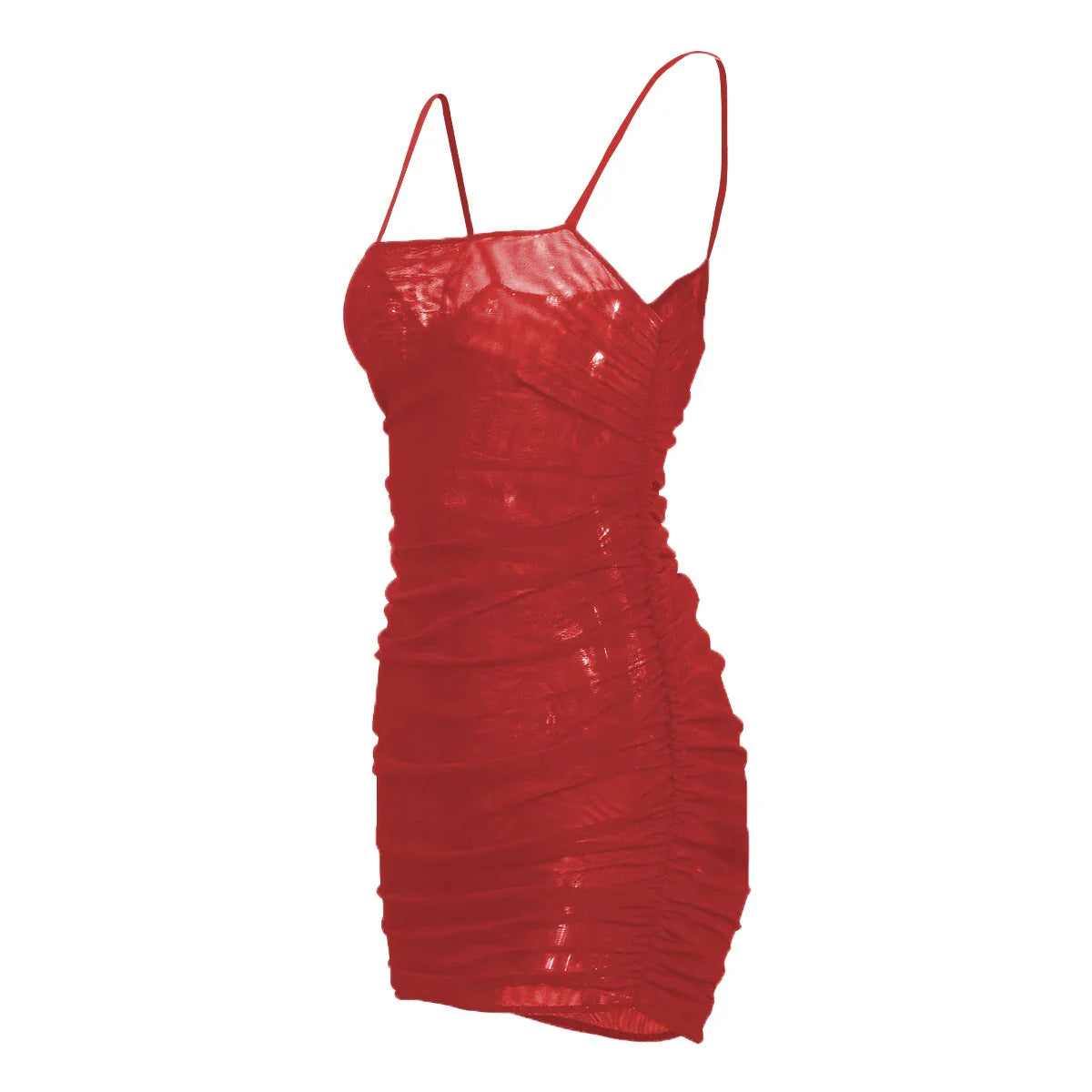 Trendha Mesh Pleated Tight Dress in white, made from premium milk silk fabric with a flattering pleated design.